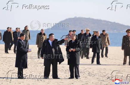 North Korean leader Kim Jong Un visits the newly built Kalma coastal tourist area in Wonsan