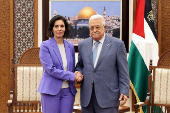 Palestinian President Mahmoud Abbas meets with Belgian foreign affairs minister Hadja Lahbib