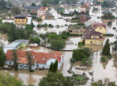 A drone view shows the flood-affected area in Ostrava