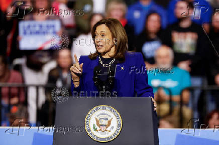 Democratic presidential nominee U.S. Vice President Kamala Harris attends a campaign rally in Reno