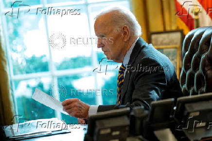 U.S. President Joe Biden attends a briefing on the federal response to the wildfires across Los Angeles