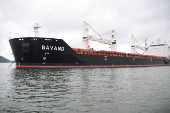 O navio de bandeira iraniana Bavand fundeado na regio do porto de Paranagu (PR)