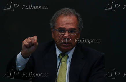 O ministro da Economia, Paulo Guedes, durante seminrio em Braslia (DF)