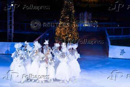 Skaters perform during the opening of Christmas market in Zagreb