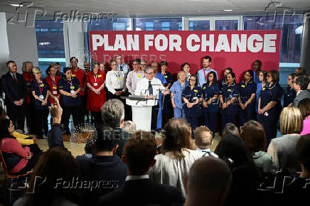 Britain's Prime Minister Keir Starmer Gives Speech On Plan To Cut NHS Waiting Times