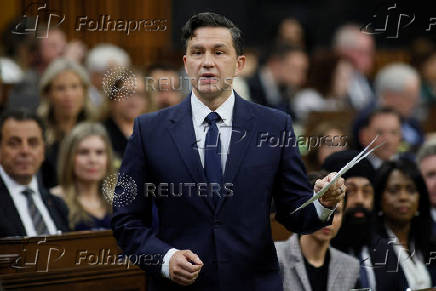 Canada's Conservative Party of Canada leader Pierre Poilievre speaks during Question Period in the House of Commons on Parliament Hill in Ottawa