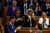 Spanish PM Sanchez attends a vote on a fiscal package extending a windfall tax on banks at Parliament in Madrid