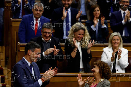 Spanish PM Sanchez attends a vote on a fiscal package extending a windfall tax on banks at Parliament in Madrid