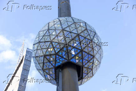 Uma vista da bola da vspera de Ano Novo da Times Square durante o teste de bola da vspera de Ano Novo de 2024