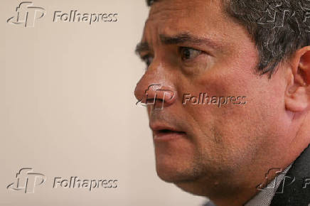 O ministro da Justia, Sergio Moro, durante entrevista exclusiva  Folha