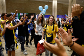 Maccabi Tel Aviv soccer fans arrive at the Ben Gurion International Airport