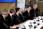 John Jumper, Nobel laureate in chemistry, speaks during a press conference, in Stockholm