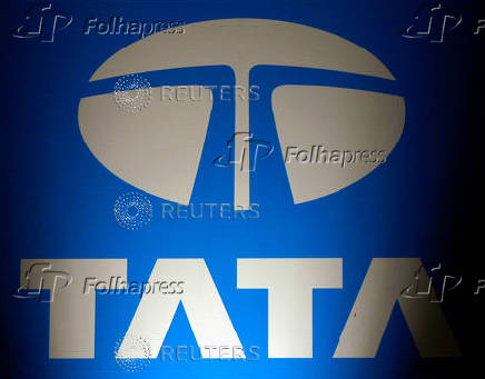 FILE PHOTO: Logo of Tata Group is seen at a business meeting in New Delhi