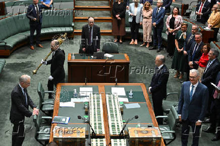 Australian Prime Minister Anthony Albanese reacts during the adjournment of the House of Representatives for 2024 at Parliament House in Canberra