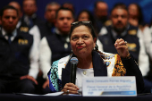 Guatemala?s Attorney General Consuelo Porras delivers a message, in Guatemala City