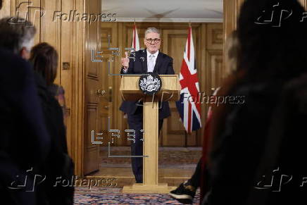 British Prime Minister Starmer holds press conference on migration in London