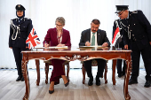 Britain's Home Secretary Yvette Cooper meets Iraq's Minister of Interior Abdul Amir Al-Shammari, in Baghdad