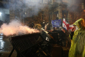 Georgian opposition supporters protest against government's EU application delay, in Tbilisi