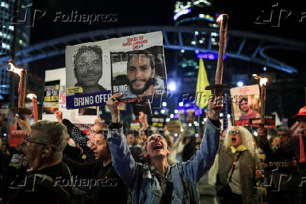 Supporters of Israeli hostages, kidnapped during the deadly October 7 2023 attack by Hamas, demand a deal as they protest amid ongoing negotiations for a ceasefire in Gaza, in Tel Aviv