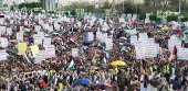 Houthi supporters protest in Sana'a against the US and Israel