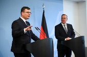 German Defence Minister Pistorius and his Lithuanian counterpart Kasciunas hold a press conference, in Berlin