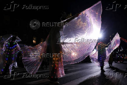 A woman performs during the annual NYC Halloween Parade in Manhattan inNew York