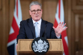 Britain's Prime Minister Sir Keir Starmer speaks during a press conference on migration at 10 Downing Street