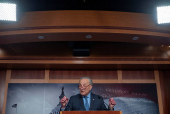U.S. Senate Majority Leader Chuck Schumer (D-NY) speaks to the media