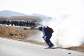 Bolivia's former President Morales leads a march against Bolivia's President Arce and his government, in Vila Vila