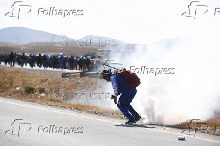 Bolivia's former President Morales leads a march against Bolivia's President Arce and his government, in Vila Vila