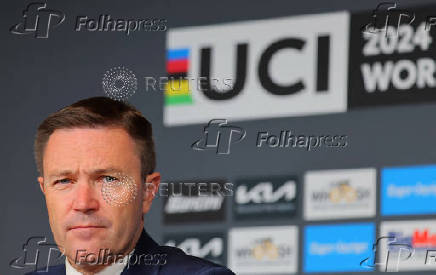 UCI President Lappartient attends a press conference in Zurich