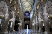 French President Macron visits the Notre Dame Cathedral, in Paris