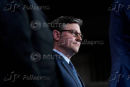 U.S. House Speaker Johnson (R-LA) holds a press conference on Capitol Hill in Washington