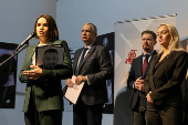 Belarus' exiled opposition leader SviatlanaTsikhanouskaya speaks during a press conference, in Warsaw