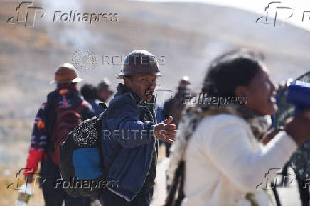 Bolivia's former President Morales leads a march against Bolivia's President Arce and his government, in Vila Vila