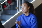 La tenista china Zheng Qinwen en un encuentro con la prensa