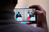 Congo's President Felix Tshisekedi and French President Emmanuel Macron hold a press conference, in Paris