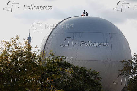 The Paris 2024 Olympic Games cauldron during its dismantling in the Tuileries Gardens in Paris