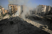 A view shows the damage in the aftermath of Israeli air strikes on Beirut's southern suburbs