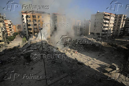 A view shows the damage in the aftermath of Israeli air strikes on Beirut's southern suburbs