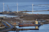 Construction of artificial peninsula in Copenhagen, Denmark