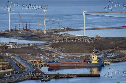 Construction of artificial peninsula in Copenhagen, Denmark