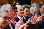 German Chancellor Scholz holds his first campaign speech at an 'election victory' conference of the SPD, in Berlin