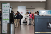 Colombians deported from the United States arrive at El Dorado International Airport in Bogota