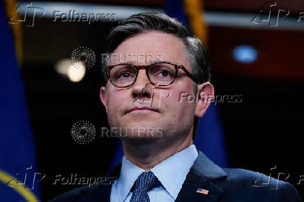 U.S. House Speaker Johnson (R-LA) holds a press conference on Capitol Hill in Washington