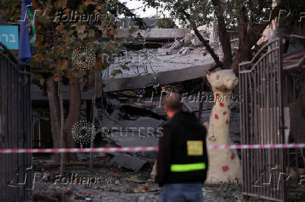 View of the damaged site after a projectile fired from Yemen was intercepted, in Ramat Gan