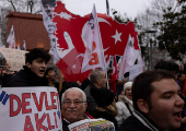 Demonstrators gather to protest talks to seek an end to a 40-year conflict between the PKK and Turkish state in Istanbul