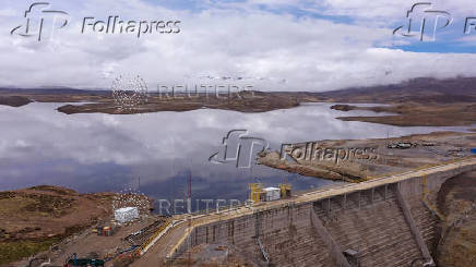 A general view of the Vizcachas Dam, water from which is used at Anglo American's Quellaveco copper mine, in Peru