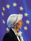 FILE PHOTO: ECB's President Christine Lagarde attends a press conference following monetary policy meeting in Frankfurt