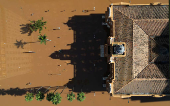 A drone view of the flooded area around the city hall in Porto Alegre